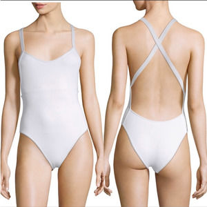 L*Space White Ribbed High Cut Leg One Piece Swimsuit sz 6 NWOT